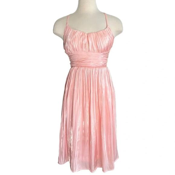 LULUS Irresistible Glow Blush Pink Satin Pleated Lace-Up Midi
Dress SIZE M NWOT - Picture 2 of 11